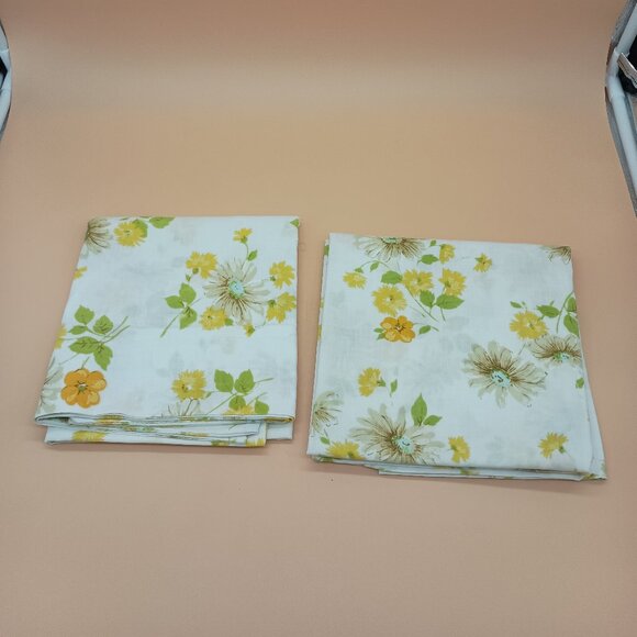 Vintage Other - Vintage 1970s/1980s Floral Cotton Pillow Cases Yellow Blue GUC
